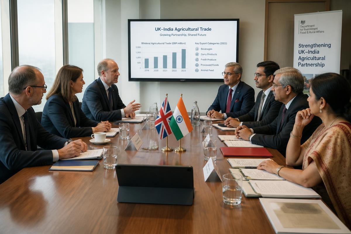 UK and India agricultural trade delegation meeting around a boardroom table